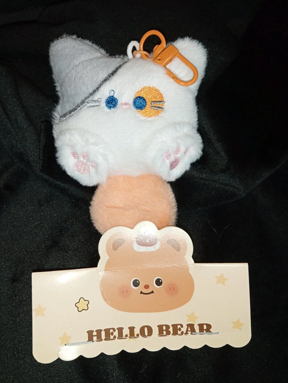 Plush White Cat Keychain Pendant with Peach Tail
